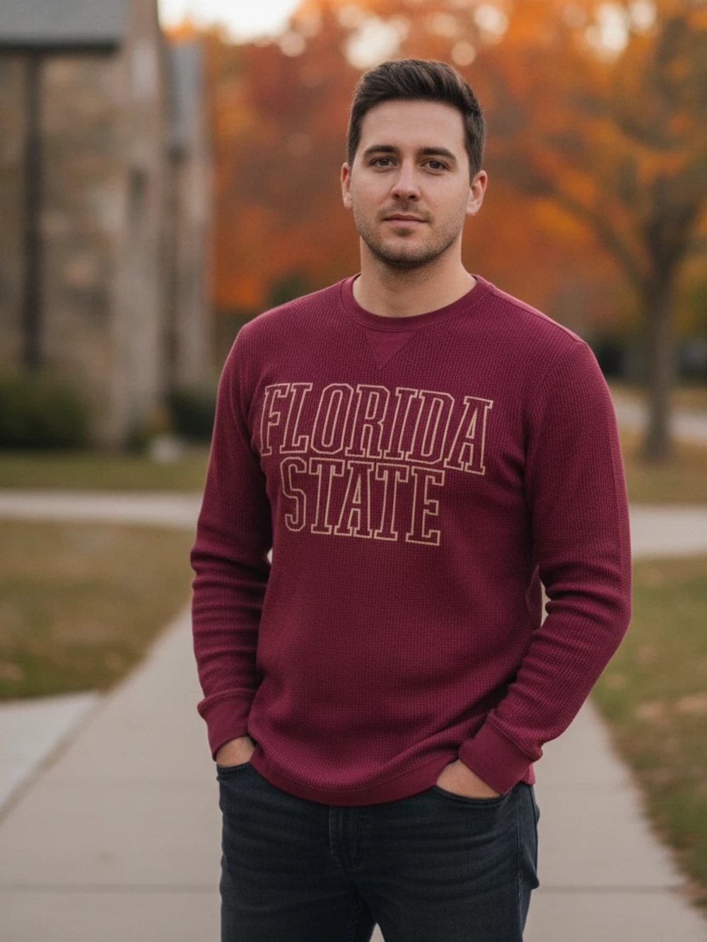Pressbox Men’s Burgundy Florida State Thermal Crew Pullover. Size Large.